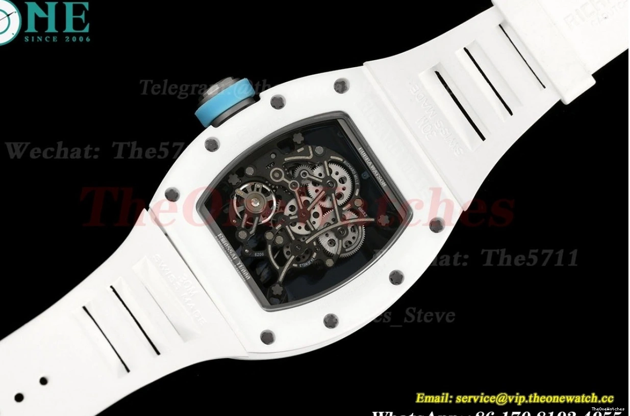 Strap Skeleton RM055 RMUL2 On Dial Blue T+F White Ceramic Rubber White 1225